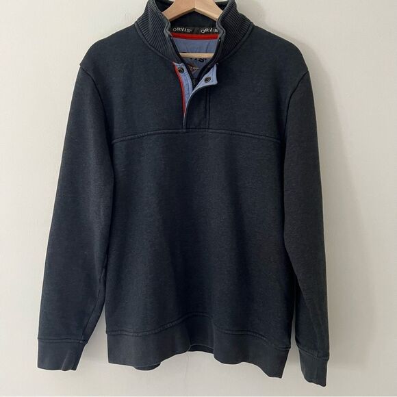 Orvis Sweatshirt Popover Trout Bum Quarter Zip Pullover Charcoal Medium - Picture 1 of 8